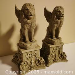MaxSold Auction: 2 Winged Lions on Pedestals Statues? Bookends? - Grimsby (Ontario, Canada) SELLER MANAGED Reseller Online Auction - Mountview Avenue