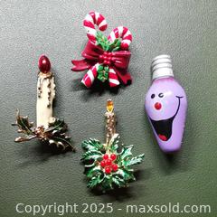 MaxSold Auction: 4 Christmas Brooches Pins Candy canes, Candles - Grimsby (Ontario, Canada) SELLER MANAGED Reseller Online Auction - Mountview Avenue
