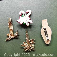 MaxSold Auction: 4 Christmas Brooches Pins Candy canes, Candles - Grimsby (Ontario, Canada) SELLER MANAGED Reseller Online Auction - Mountview Avenue