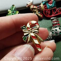 MaxSold Auction: 4 Christmas Brooches Pins Tree Candy Cane - Grimsby (Ontario, Canada) SELLER MANAGED Reseller Online Auction - Mountview Avenue