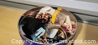 MaxSold Auction: Cookie Tin with Mixed Jewelry Bits - Grimsby (Ontario, Canada) SELLER MANAGED Reseller Online Auction - Mountview Avenue