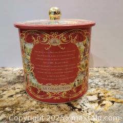 MaxSold Auction: French Cookie Jar Metal Biscuit Tin - Grimsby (Ontario, Canada) SELLER MANAGED Reseller Online Auction - Mountview Avenue