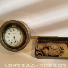 MaxSold Auction: Mixed Clock Parts Waltham with Tin - Grimsby (Ontario, Canada) SELLER MANAGED Reseller Online Auction - Mountview Avenue