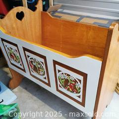 MaxSold Auction: Vintage Wooden Cradle with Painted Side Panels - Grimsby (Ontario, Canada) SELLER MANAGED Reseller Online Auction - Mountview Avenue