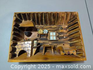 MaxSold Auction: Miniature Wooden Log-Cabin Diorama / Wall Plaque - London (Ontario, Canada) SELLER MANAGED Downsizing Online Auction - Brock Street