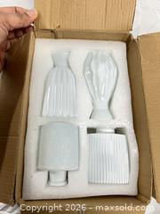 MaxSold Auction: Blue Glass Bud Vase Set of 4 - Toronto (Ontario, Canada) SELLER MANAGED Downsizing Online Auction - Duncan Mills Road (STORAGE)