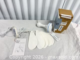 MaxSold Auction: Portable hanging USB electric fan — white with light blue trim - Toronto (Ontario, Canada) SELLER MANAGED Downsizing Online Auction - Duncan Mills Road (STORAGE)