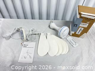 MaxSold Auction: Portable hanging USB electric fan — white with light blue trim - Toronto (Ontario, Canada) SELLER MANAGED Downsizing Online Auction - Duncan Mills Road (STORAGE)