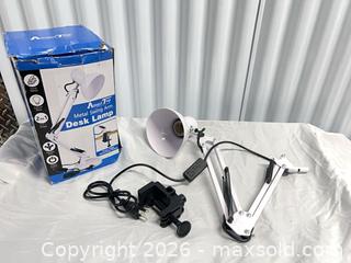MaxSold Auction: White Adjustable Swing-Arm Desk Lamp with Table Base or Clamp - Toronto (Ontario, Canada) SELLER MANAGED Downsizing Online Auction - Duncan Mills Road (STORAGE)