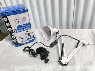 MaxSold Auction: White Adjustable Swing-Arm Desk Lamp with Table Base or Clamp - Toronto (Ontario, Canada) SELLER MANAGED Downsizing Online Auction - Duncan Mills Road (STORAGE)