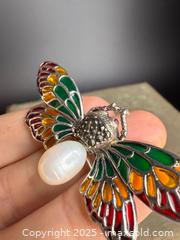 MaxSold Auction: SENSATIONAL! High-Quality Sterling Silver, Enamel, Pearl &#38; Marcasite Moth Brooch - Victoria (British Columbia, Canada) PARTNER MANAGED Estate Sale Online Auction PART 3 - Bay Street