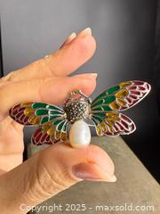MaxSold Auction: SENSATIONAL! High-Quality Sterling Silver, Enamel, Pearl &#38; Marcasite Moth Brooch - Victoria (British Columbia, Canada) PARTNER MANAGED Estate Sale Online Auction PART 3 - Bay Street