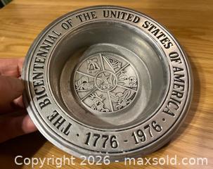 MaxSold Auction: Bicentennial Pewter Commemorative Plate Ashtray  - Stoughton (Massachusetts, USA) SELLER MANAGED Downsizing Online Auction - West Street