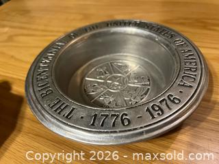 MaxSold Auction: Bicentennial Pewter Commemorative Plate Ashtray  - Stoughton (Massachusetts, USA) SELLER MANAGED Downsizing Online Auction - West Street
