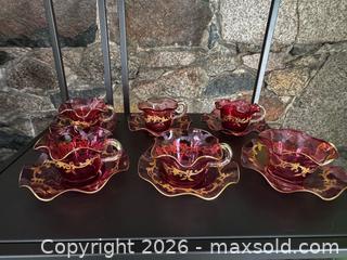 MaxSold Auction: Cranberry & Gold Teacups/Saucers - Stoughton (Massachusetts, USA) SELLER MANAGED Downsizing Online Auction - West Street