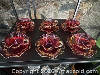 MaxSold Auction: Cranberry & Gold Teacups/Saucers - Stoughton (Massachusetts, USA) SELLER MANAGED Downsizing Online Auction - West Street
