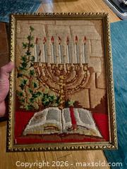 MaxSold Auction: Vintage Hanukkah Framed Needlepoint Art - Gilded Gilt Framed Religious  - Stoughton (Massachusetts, USA) SELLER MANAGED Downsizing Online Auction - West Street