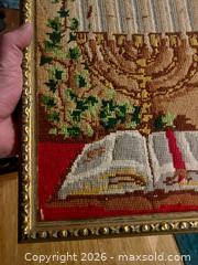 MaxSold Auction: Vintage Hanukkah Framed Needlepoint Art - Gilded Gilt Framed Religious  - Stoughton (Massachusetts, USA) SELLER MANAGED Downsizing Online Auction - West Street