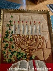 MaxSold Auction: Vintage Hanukkah Framed Needlepoint Art - Gilded Gilt Framed Religious  - Stoughton (Massachusetts, USA) SELLER MANAGED Downsizing Online Auction - West Street