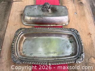 MaxSold Auction: Vintage Silver Plate Metal Butter Dish  - Stoughton (Massachusetts, USA) SELLER MANAGED Downsizing Online Auction - West Street