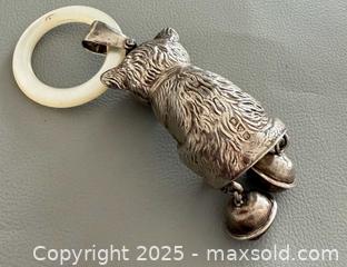 MaxSold Auction: Antique British STERLING Silver &#38; Mother of Pearl Cat Baby&#39;s Rattle - Hallmarked  - Toronto (Ontario, Canada) PARTNER MANAGED Reseller Online Auction - Queen Street West.