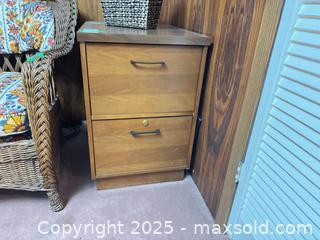 MaxSold Auction: 2-Drawer Solid Wood File Cabinet with Wicker Waste Basket - Mississauga (Ontario, Canada) Estate Sale Online Auction - Captain Court