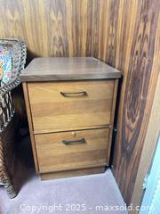 MaxSold Auction: 2-Drawer Solid Wood File Cabinet with Wicker Waste Basket - Mississauga (Ontario, Canada) Estate Sale Online Auction - Captain Court