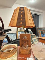 MaxSold Auction: Lot: Carved Wooden Lamp, Woven Baskets &#38; Small Table B - Mississauga (Ontario, Canada) Estate Sale Online Auction - Captain Court