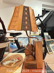 MaxSold Auction: Lot: Carved Wooden Lamp, Woven Baskets &#38; Small Table B - Mississauga (Ontario, Canada) Estate Sale Online Auction - Captain Court