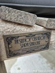 MaxSold Auction: Antique Wood Outdoor Bench, with cushions - Toronto (Ontario, Canada) SELLER MANAGED Moving Online Auction - Dovercourt Road (CONDO)