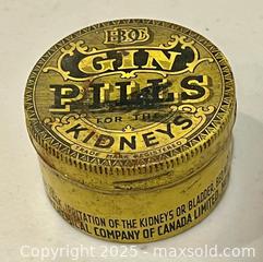 MaxSold Auction: Antique Medicine Gin Pills Box Tin Kidneys Rare Unique  - Toronto (Ontario, Canada) PARTNER MANAGED Downsizing Online Auction - Scarborough Road