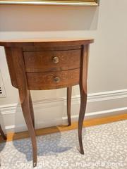 MaxSold Auction: Pair of Inlaid Wood Two-Drawer Side Tables on Cabriole Legs - Toronto (Ontario, Canada) SELLER MANAGED Downsizing Online Auction - Bridgeland Avenue (STORAGE)