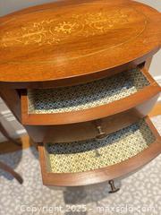 MaxSold Auction: Pair of Inlaid Wood Two-Drawer Side Tables on Cabriole Legs - Toronto (Ontario, Canada) SELLER MANAGED Downsizing Online Auction - Bridgeland Avenue (STORAGE)