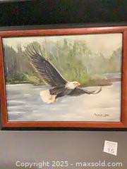 MaxSold Auction: Framed Canvas Painting of Bald Eagle in Flight, Signed &#39;M Burgess&#39; - Ottawa (Ontario, Canada) SELLER MANAGED Downsizing Online Auction - Oaklawn Crescent