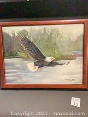 MaxSold Auction: Framed Canvas Painting of Bald Eagle in Flight, Signed &#39;M Burgess&#39; - Ottawa (Ontario, Canada) SELLER MANAGED Downsizing Online Auction - Oaklawn Crescent