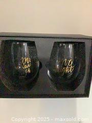 MaxSold Auction: Set of 2 Stemless Smoked Glass Wine Glasses with Gold Script - Ottawa (Ontario, Canada) SELLER MANAGED Downsizing Online Auction - Oaklawn Crescent