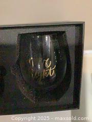 MaxSold Auction: Set of 2 Stemless Smoked Glass Wine Glasses with Gold Script - Ottawa (Ontario, Canada) SELLER MANAGED Downsizing Online Auction - Oaklawn Crescent