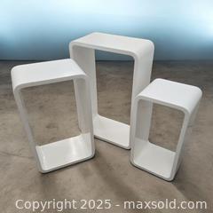 MaxSold Auction: Set of 3 Midcentury White Glossy Nesting Side Tables / Display Pedestals - Toronto (Ontario, Canada) PARTNER MANAGED Downsizing Online Auction - Research Road (STORAGE)