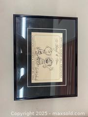 MaxSold Auction: This is a framed, hand-drawn sketch featuring the Peanuts characters Charlie Brown and Lin - Vancouver (British Columbia, Canada) SELLER MANAGED Moving Online Auction - West Broadway (CONDO)