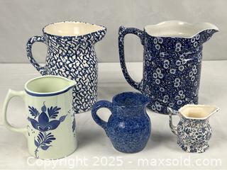MaxSold Auction: Vintage Blue &#38; White Pitcher Grouping including Staffordshire England - Campbell (California, USA) PARTNER MANAGED Estate Sale Online Auction -  Dell Avenue