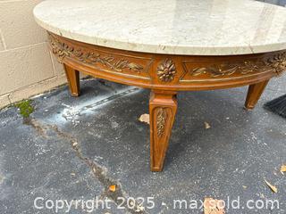 MaxSold Auction: Neoclassical vintage Round Marble-Top Console (Demi-Lune) - Decatur (Georgia, USA) SELLER MANAGED Reseller Online Auction - Snapfinger Woods Drive (STORAGE)