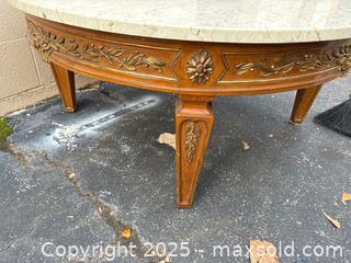 MaxSold Auction: Neoclassical vintage Round Marble-Top Console (Demi-Lune) - Decatur (Georgia, USA) SELLER MANAGED Reseller Online Auction - Snapfinger Woods Drive (STORAGE)