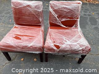 MaxSold Auction: Set of 2 Upholstered Dining/Bench Chairs, Rust Fabric, Dark Wood - Decatur (Georgia, USA) SELLER MANAGED Reseller Online Auction - Snapfinger Woods Drive (STORAGE)