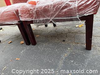 MaxSold Auction: Set of 2 Upholstered Dining/Bench Chairs, Rust Fabric, Dark Wood - Decatur (Georgia, USA) SELLER MANAGED Reseller Online Auction - Snapfinger Woods Drive (STORAGE)