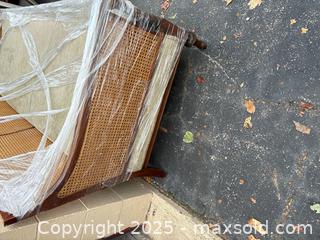 MaxSold Auction: Solid Wood &#38; Cane Traditional/Vintage Piece with Turned Carved Legs - Decatur (Georgia, USA) SELLER MANAGED Reseller Online Auction - Snapfinger Woods Drive (STORAGE)