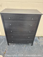 MaxSold Auction: Tall Narrow Bookshelf / Storage Cabinet, Black Wood-Grain Laminate - Decatur (Georgia, USA) SELLER MANAGED Reseller Online Auction - Snapfinger Woods Drive (STORAGE)