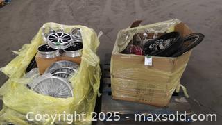 MaxSold Auction: 2 skids of Assorted Rims, Forks (Mix of Alum & Steel), other parts shown - Toronto (Ontario, Canada) SELLER MANAGED Reseller Online Auction - Curity Avenue