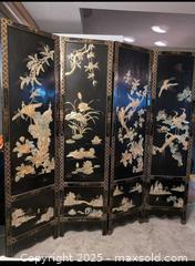 MaxSold Auction: Black Lacquer Mother-of-Pearl 4-Panel Folding Room Divider - Toronto (Ontario, Canada) SELLER MANAGED Reseller Online Auction - Curity Avenue