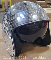MaxSold Auction: Open-Face Novelty Helmet, Silver Mirrored Disco Tile - Toronto (Ontario, Canada) SELLER MANAGED Reseller Online Auction - Curity Avenue
