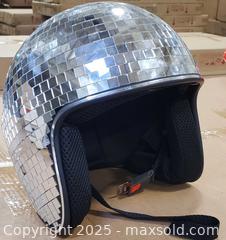 MaxSold Auction: Open-Face Novelty Helmet, Silver Mirrored Disco Tile - Toronto (Ontario, Canada) SELLER MANAGED Reseller Online Auction - Curity Avenue